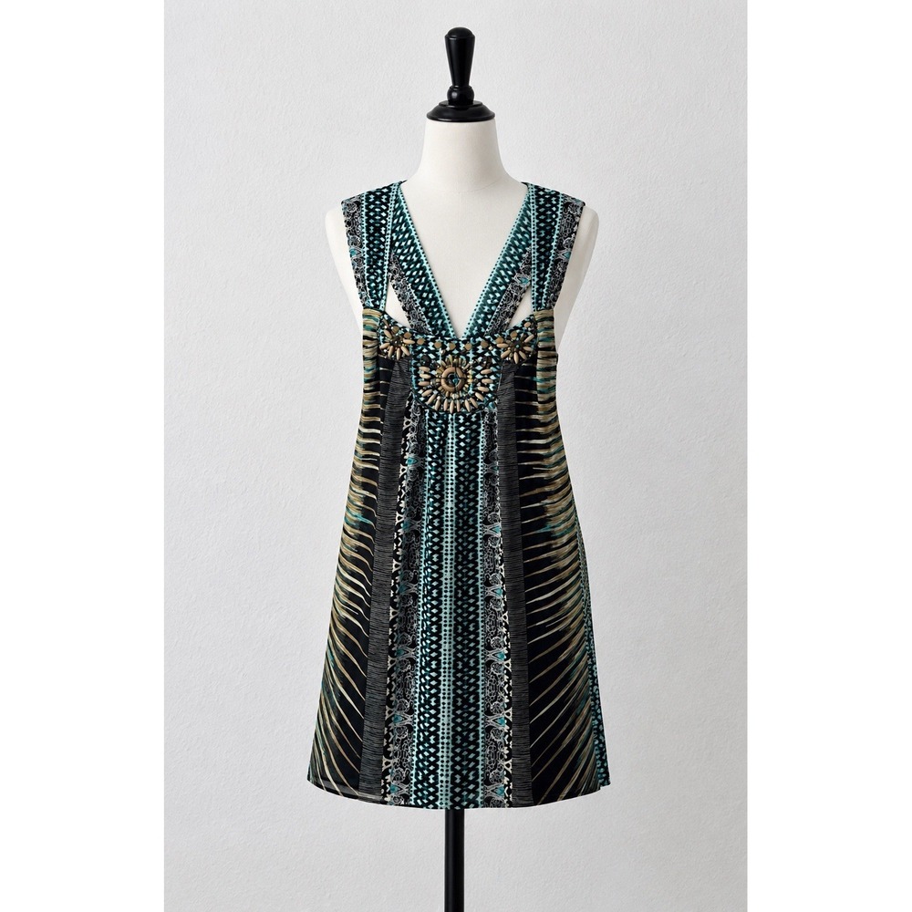 ECI New York Multicolor Sleeveless Beaded Boho Mini Dress/Tunic Size 10